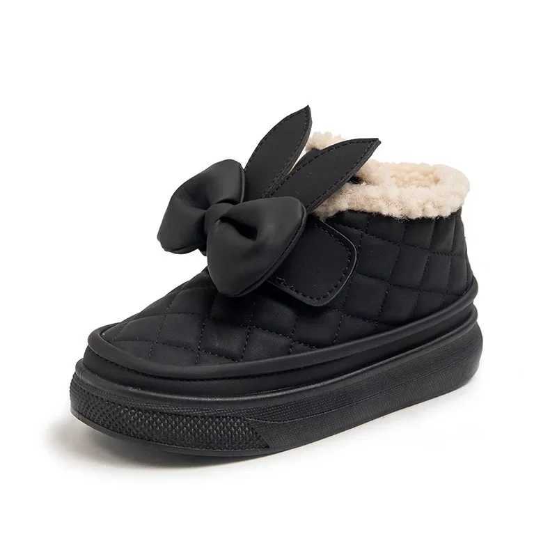 Winter Children Snow Boots Thick Sole Anti Slip Cotton Shoes Princess Fashion Bowknot Girls Boots Kids Warm Thicken Ankle Boots M240906