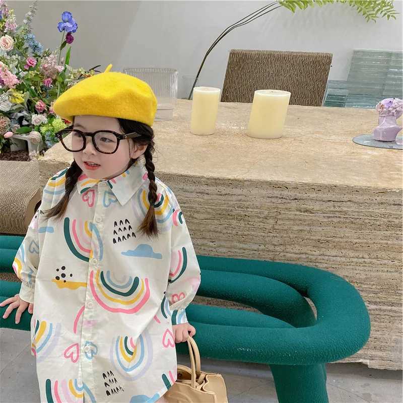 Girls Long Sleeve Shirt Cute Love Long Polo Shirt Baby Kids Top 2023 Spring and Autumn New Fashion Childrens Wear Clothing Y240906