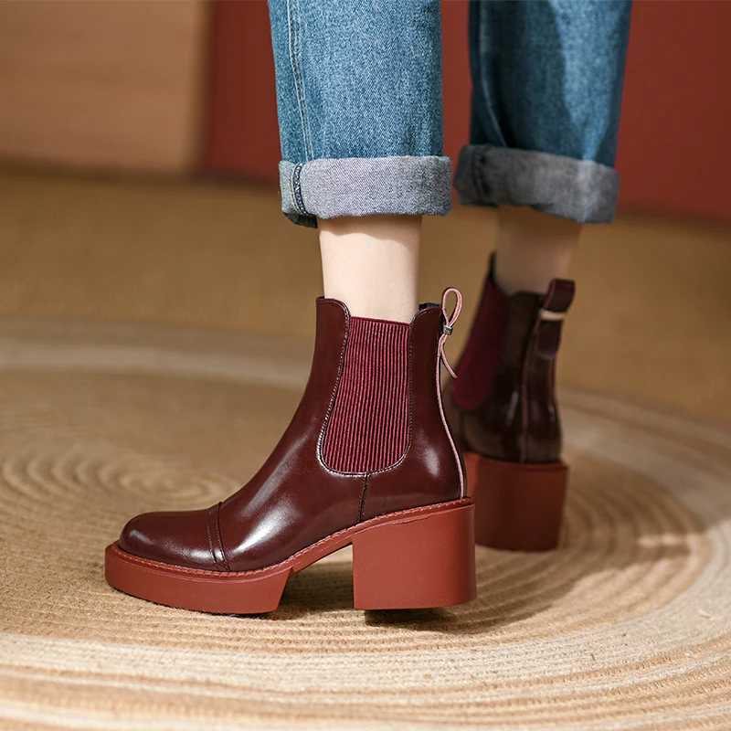 2024 Winter Genuine Leather Ankle Boots Womens Shoes Retro Round Toe Womens Shoes Platform Boots Womens Shoes Thick Boots CL240906