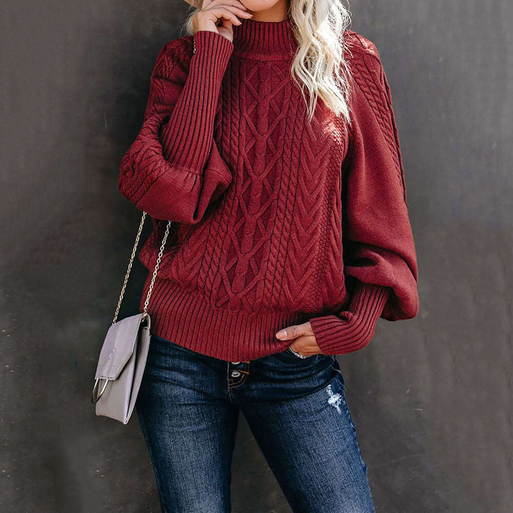 2024 Winter New Mid neck Women's Loose Long Sleeve Knitted Solid Color Sweater