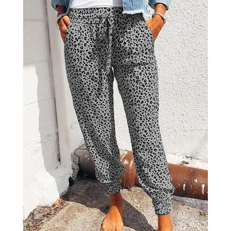 2024 Summer New Women's Legged Loose Leopard Print Strap Casual Pants