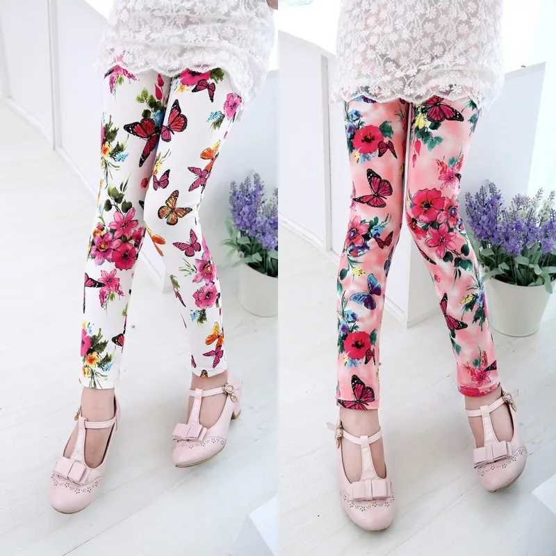 2022 Girls Pencil Pants Spring Autumn Kids Leggings Children Flower Printed Skinny Pants 1-11 Years Girl Cotton Trousers Y240906