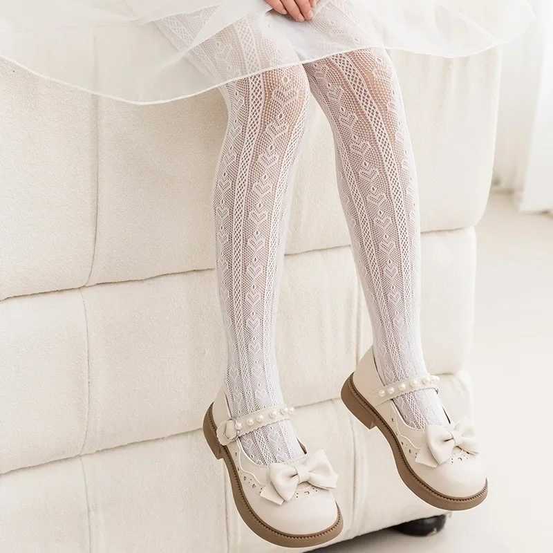 2024 New Summer Girls Tights Pure Cotton Breathable Mesh Beige White Black Children Princess Pantyhose Lolita Leggings For 2-12y Y240906