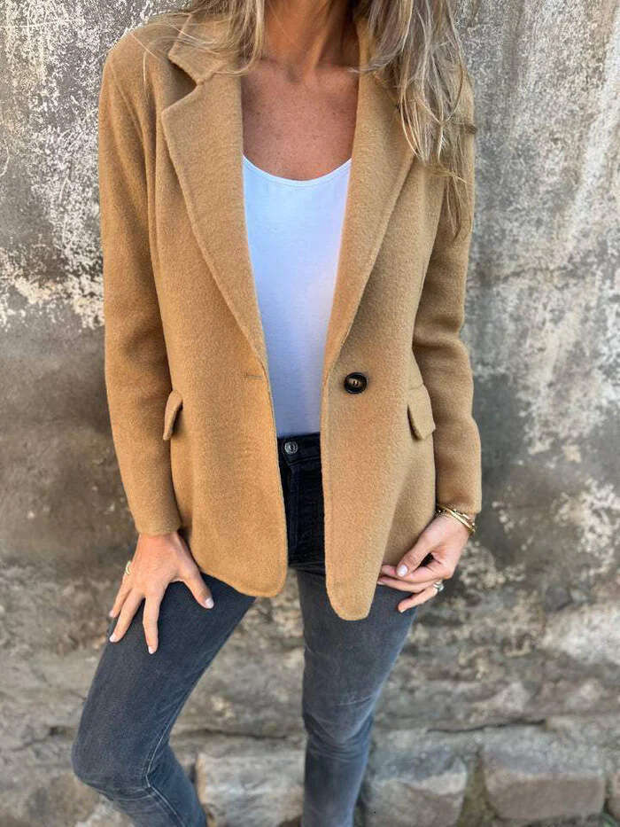 2024 Autumn/Winter Casual Button Solid Color Woolen Coat Jacket