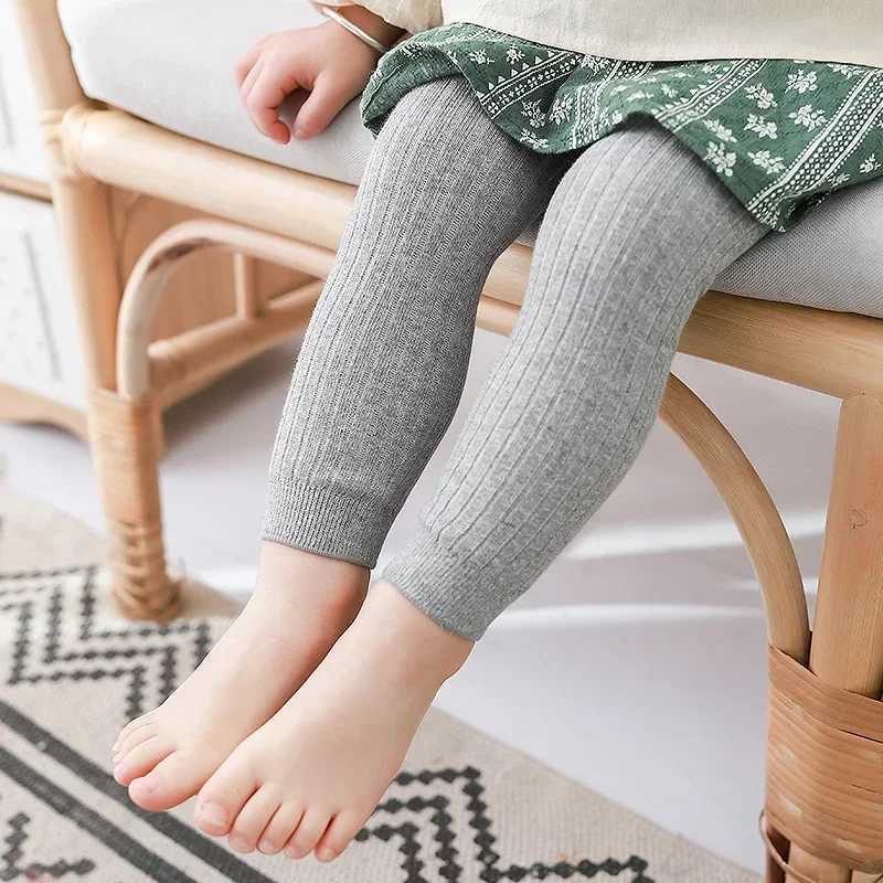 2024 Baby Tights Girl Stretch Leggings Pants Spring Autumn Winter Toddler Child Knitted Trousers Pink Yellow White Color Y240906