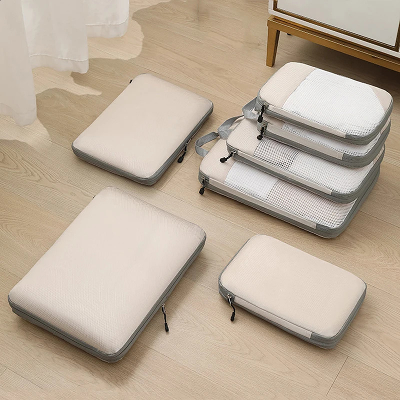 3pieceset travel bag compressible packaging cubic waterproof storage outdoor foldable luggage organizer with handbag 240906
