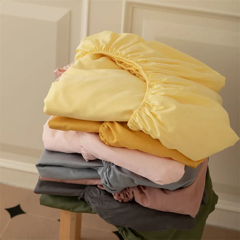 Sheet Cotton mattress cover with elastic rubber band soft and comfortable suitable for bedding fashionable solid color adjustable 240903