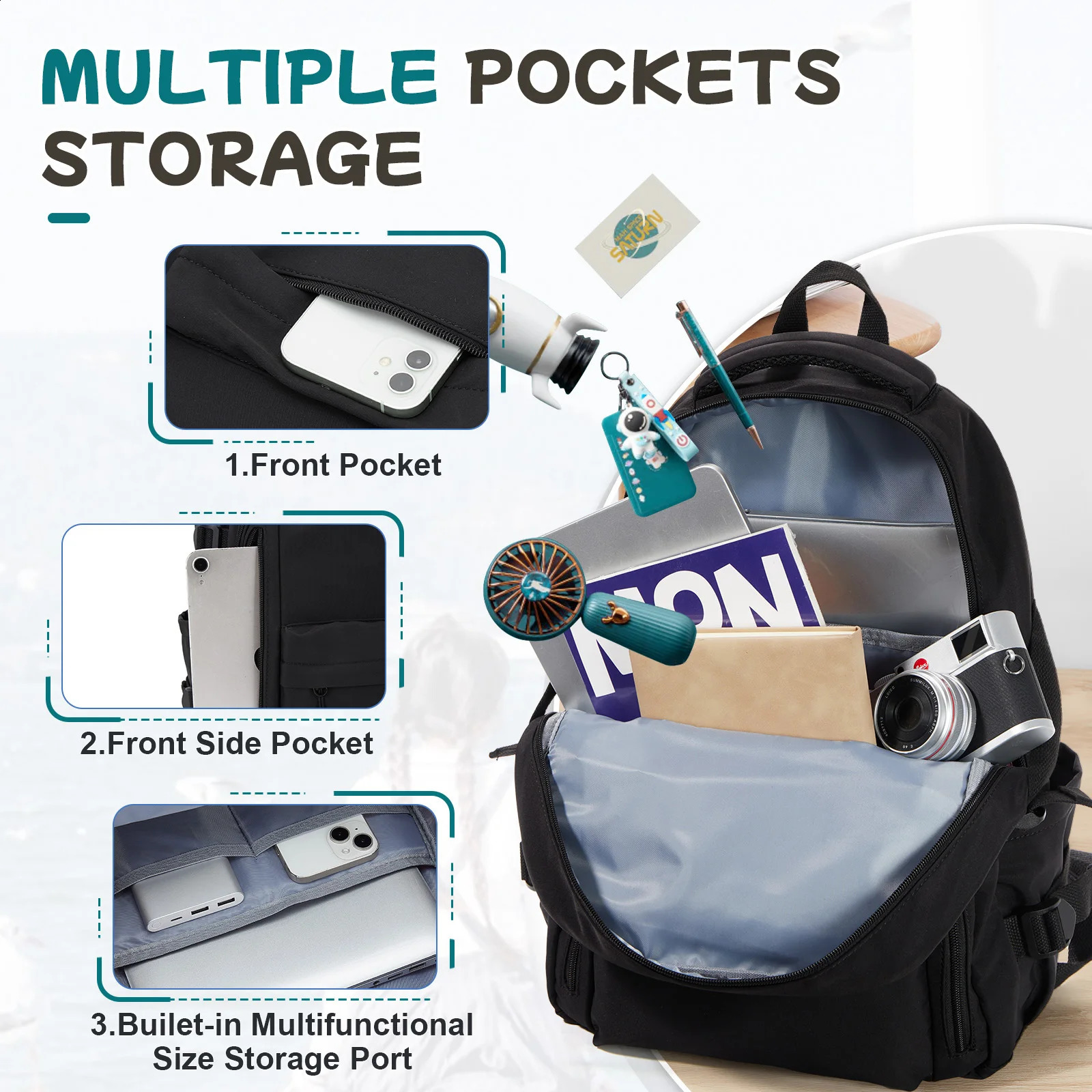 Simple childrens backpack high school students black girls and boys laptop bags 240906