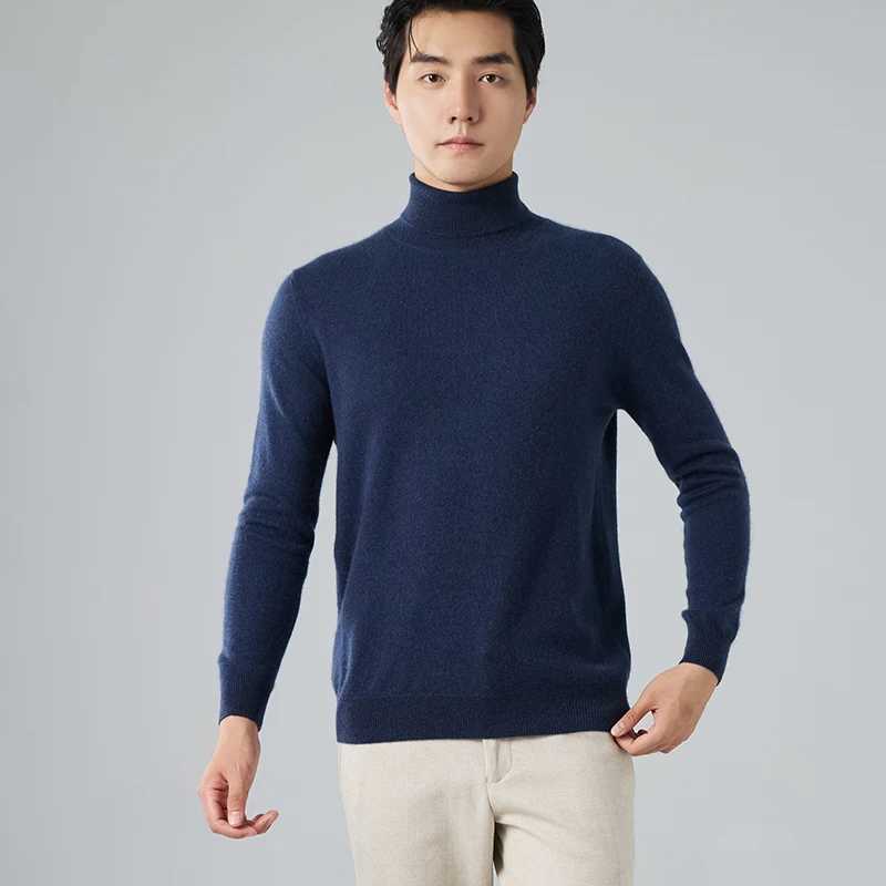 Skin-Friendly Cashmere Sweater Mens High Lapel Solid Color Pullover Long Sleeve Thick Sweater Cashmere Knit Bottoming Shirt Top Y240906
