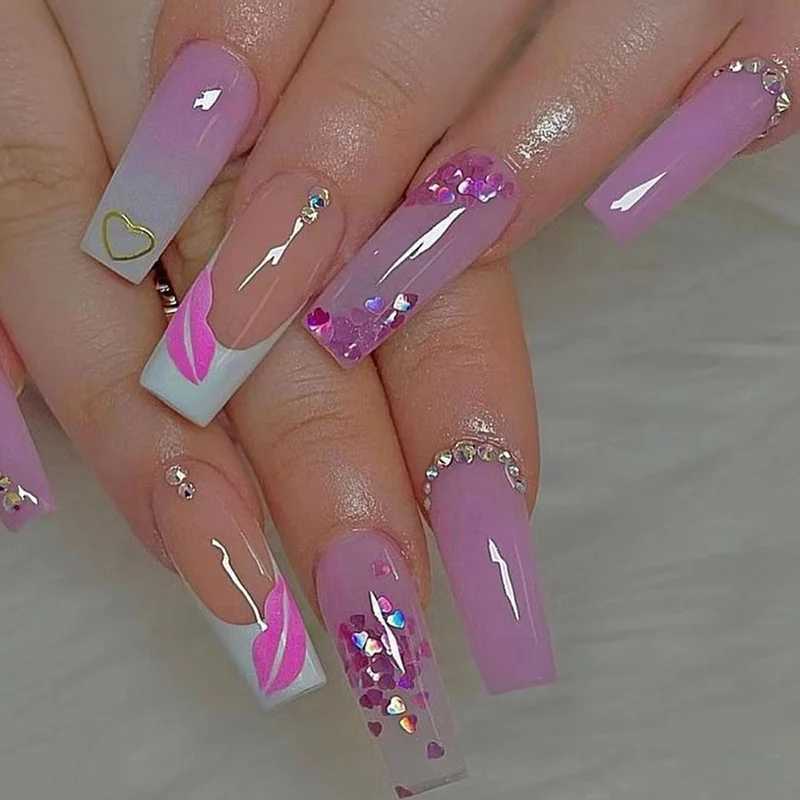 24 rectangular fake nails simple white French fake nails wearable ballet coffin full set of nail tips ABS pressed on nails W240905