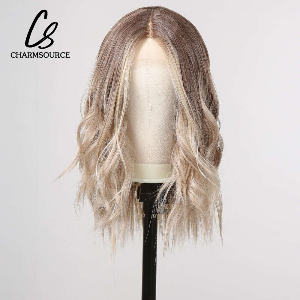 Charmsource Synthetic Wig Brown Ombre Blonde Lace Front Long Wavy With Dark Root Wigs For Women Daily Cosplay
