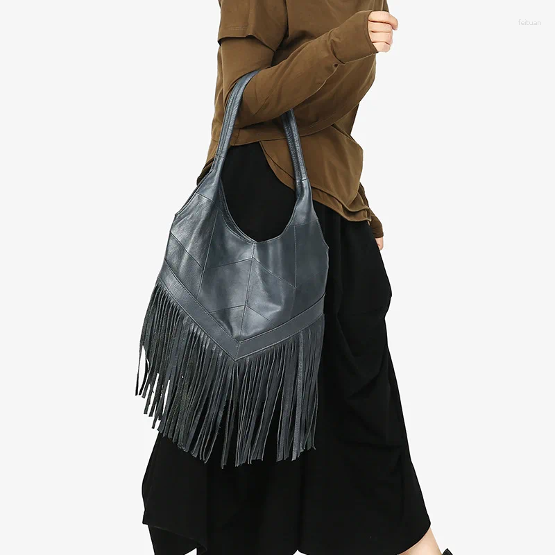 Shoulder Bags 2024 Leather Women's Handbag First Layer Cowhide New Casual Tassel Bag A Generation Of Hair
