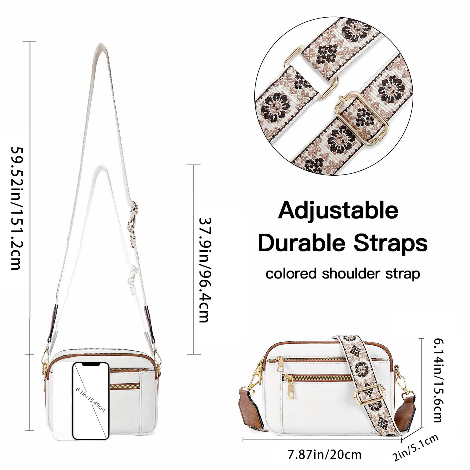 Womens small cross body bag is made of fashionable vegan leather with adjustable shoulder straps and multiple pockets that are waterproof 240904