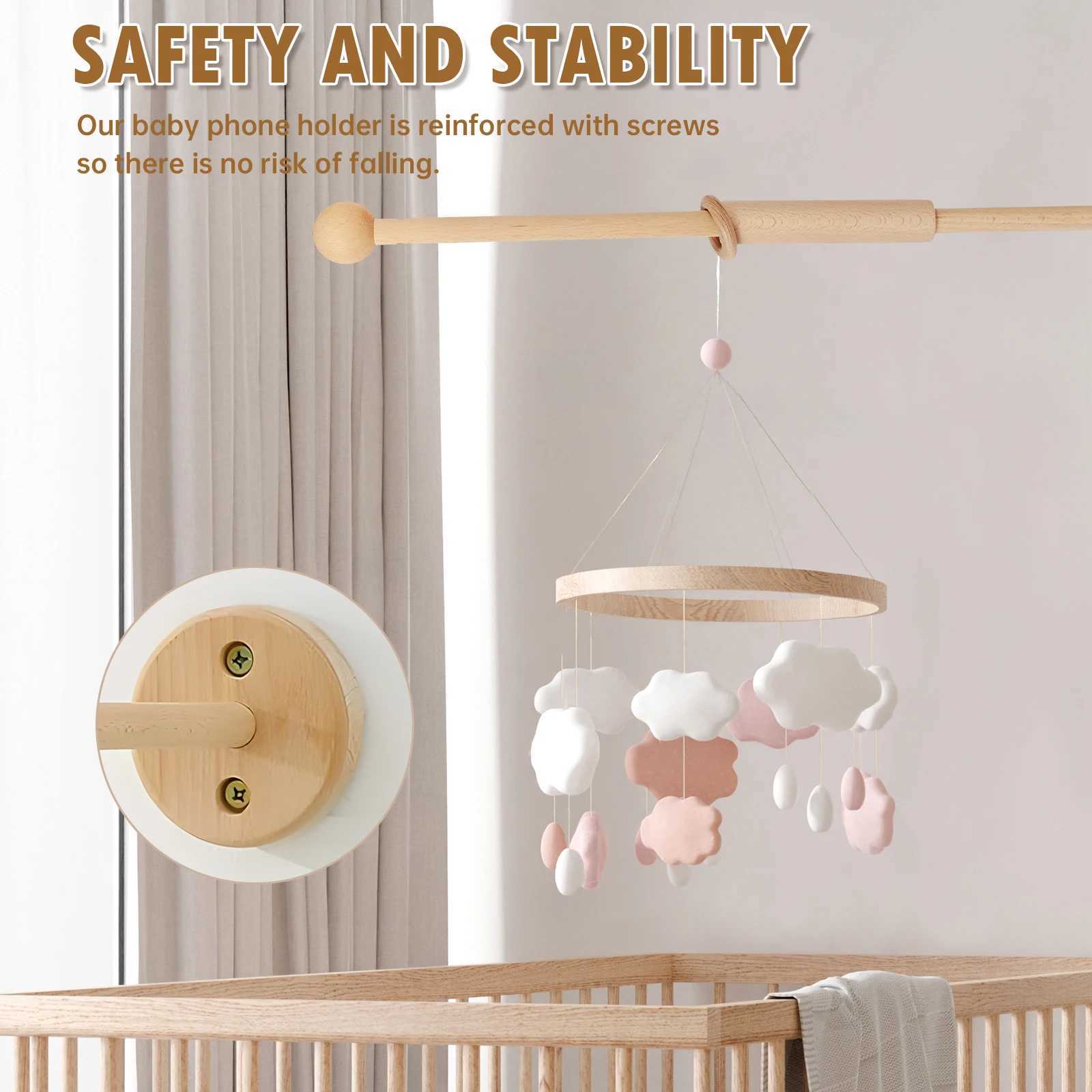 Crib Mobile Arm Wooden Bed Clock Floor Bracket Mosquito Net Hanger for Nursery Hanger Joystick Toy Rod Mobile Hanger W240815