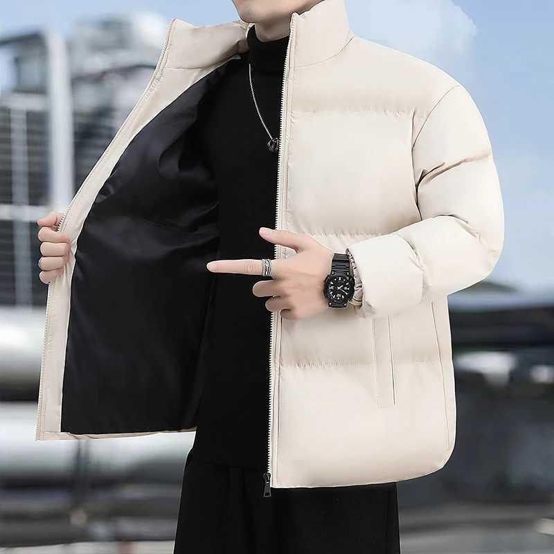 New 2024 Autumn Winter Mens Solid Color Thick Parkas Casual Stand Collar Warm Cotton-Padded Jacket Windproof Down Coats Clothes M240906
