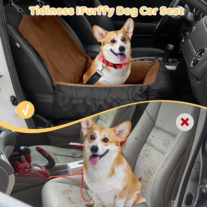 Dog Car Seat, Pet Car Seat with Storage Pockets and Clip-On Safety Leash, Washable Coral Fleece Booster Seat for Small Medium Dogs for Travel