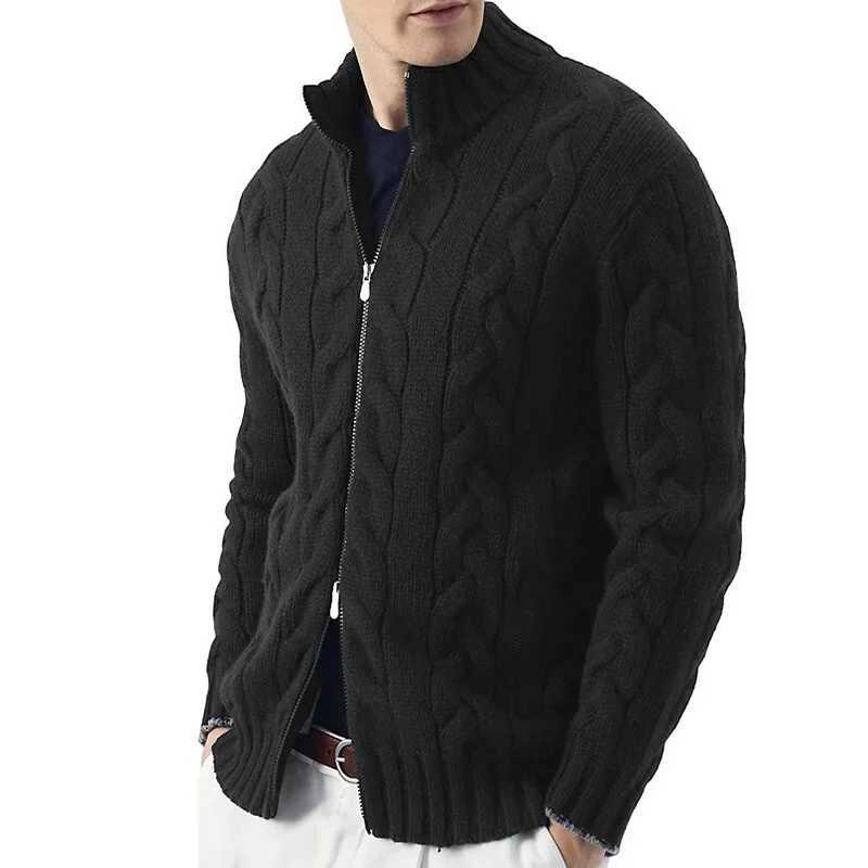 Autumn and Winter 2023 New Mens Cardigan Semi High Collar Long Sleeve Knitting Fried Dough Twists Coat Y240906