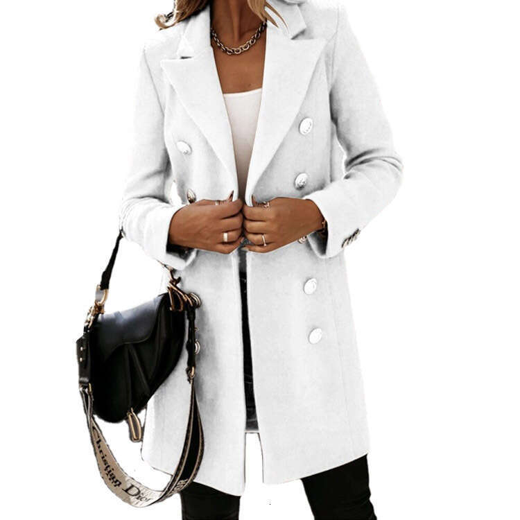 2024 new autumn and winter long sleeved suit collar double breasted girl jacket coat for women