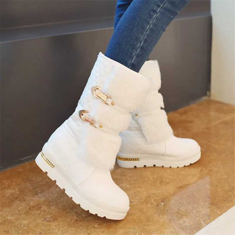 Waterproof Winter Shoes Women Platform Snow Boots Warm Fur Plush Casual Wedge Mid-Calf Boots Girls Black White Shoes Ladies33-43 M240906