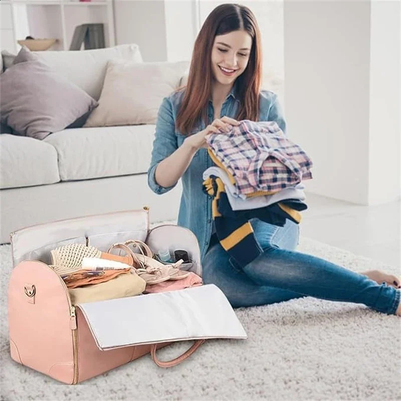 Lucshy Travel Bag PU Leather Garment Large Capacity New Foldable Storage Fashion Outdoor Sports Waterproof Handbag 240906