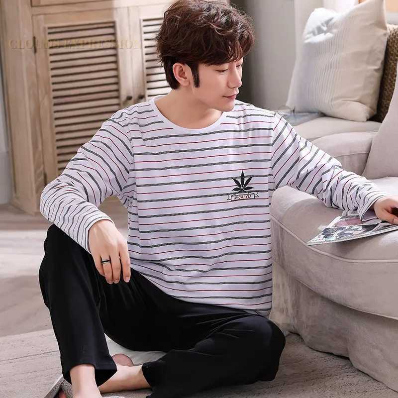 Spring Autumn Plus Size L-4XL PJ Cotton Mens Pajamas Letter Cartoon Pajama Sets Casual Lounge Sleepwear Pyjamas Pijama Homewear Y240906