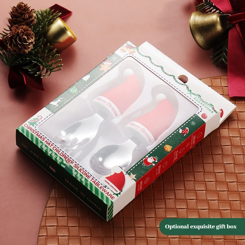 Children's silicone gift spoon, fork, feeding, separated complementary food tray, creative Christmas tray F27.03-09.06