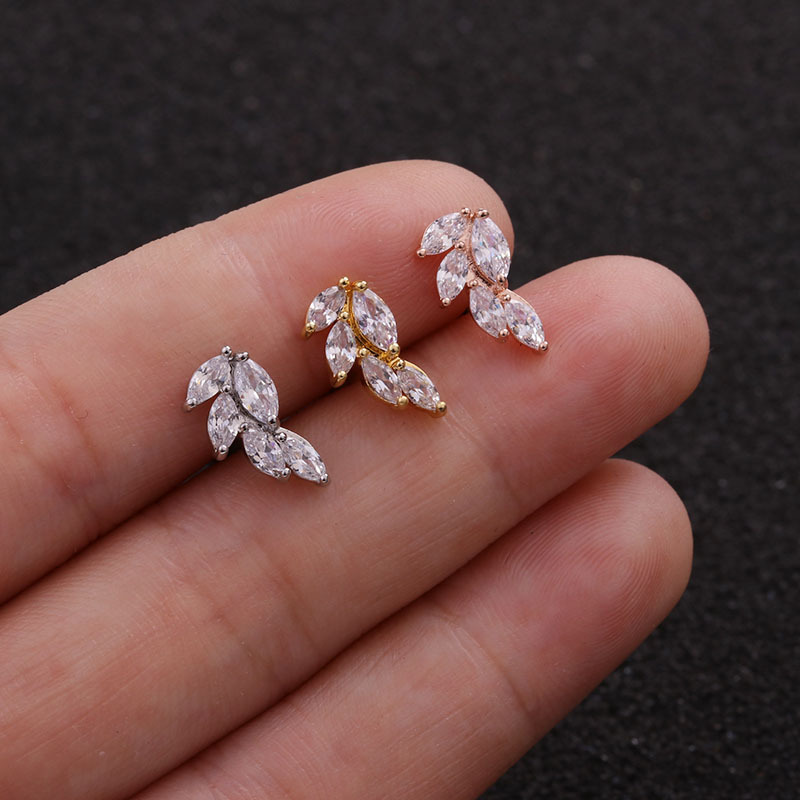 Anti Allergy Stainless Steel Ear Cuff Stud Earrings Screw Charm Designer Jewelry Gold Moon Star Leaf Cubic Zircon Diamond Earring Piercing Body Jewelr