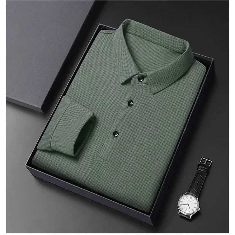 2024 New High Quality Mens Long Sleeved Polo Shirt Summer Business Casual Waffle Sports Lapel Breathable Polo-shirt For MenXJ240906