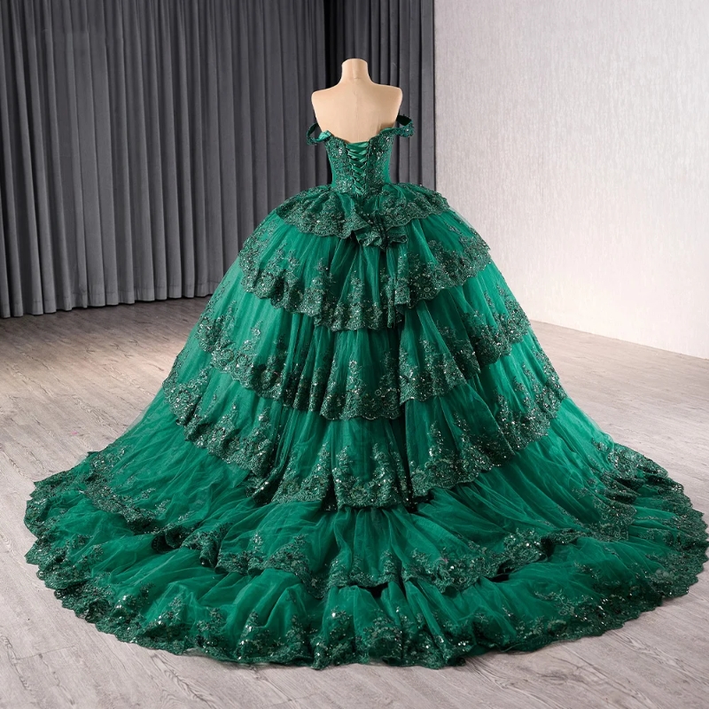 Green Quinceanera Dresses Birthday Party Applique Lace Beading Ball Gown Bridal Sweet 16 Dress vestidos de 15 anos quinceaneras