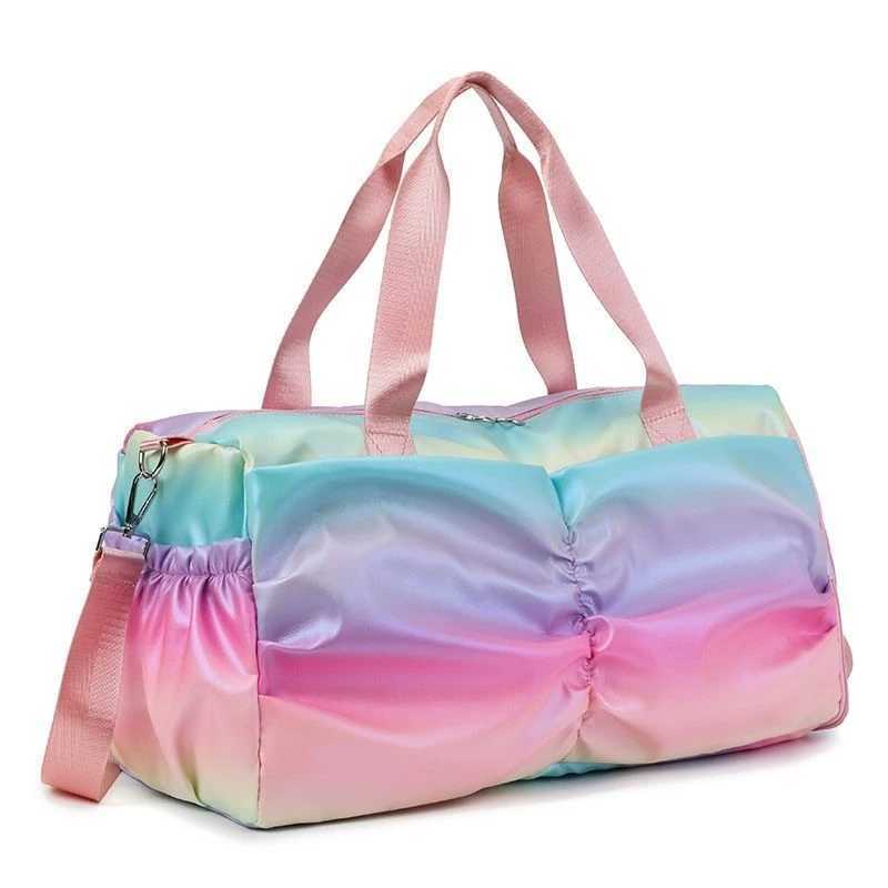 Rainbow colored fitness bag womens handbag travel fitness sports girl backpack yoga shoes shoulder bag waterproof dry and wet pocket W240906