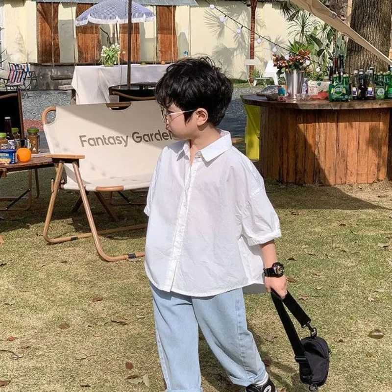 2023 Babys Boys shirt summer new Lapel short sleeve childrens Shirt pure cotton Fashion short shirt Tops 2 3 4 5 6 8 10 Yrs Y240906