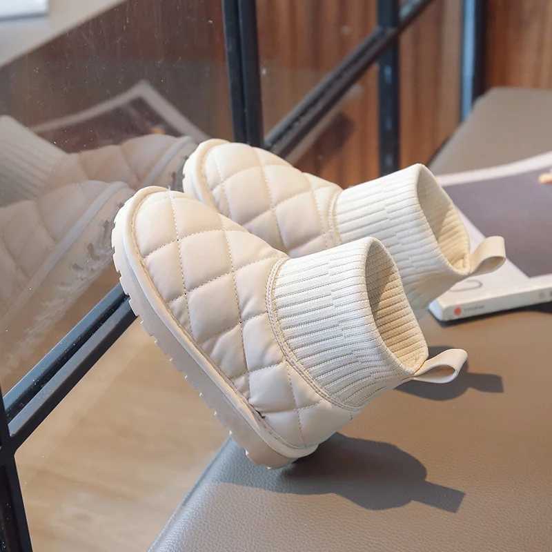 Fashion Children Girls Boots PU Leather Knitted Winter Kids Snow Boots for Girls Shoes Ankle Length Child Winter Shoes M240906