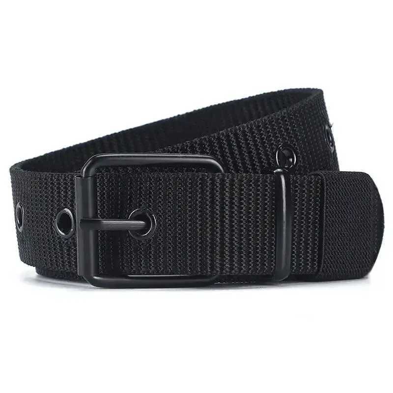 Mens belt Porous canvas buckle leather belt outdoor sports belt womens fashionable eye belt womens jeans belt W240905