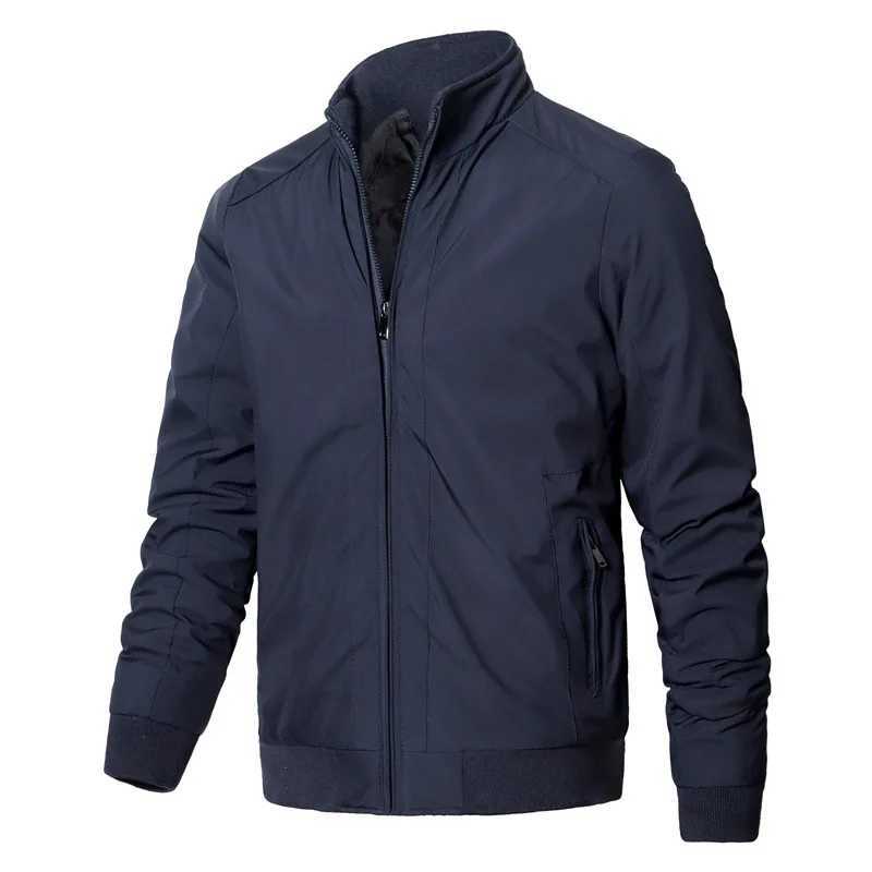 Men Fashion Coat Trendy Casual Dark Blue Zipper Stand Collar Loose Thicken Outwear Solid Color Korean Style Gentlemen Jacket Y240906