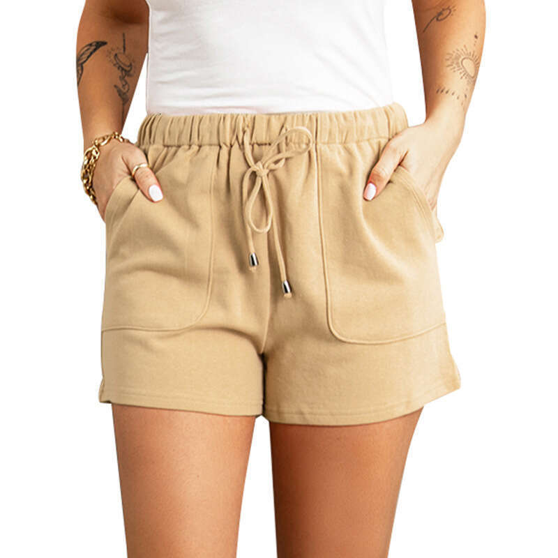 2024 Women's Summer Solid Color High Waist Straight Drawstring Loose Casual Shorts for Women