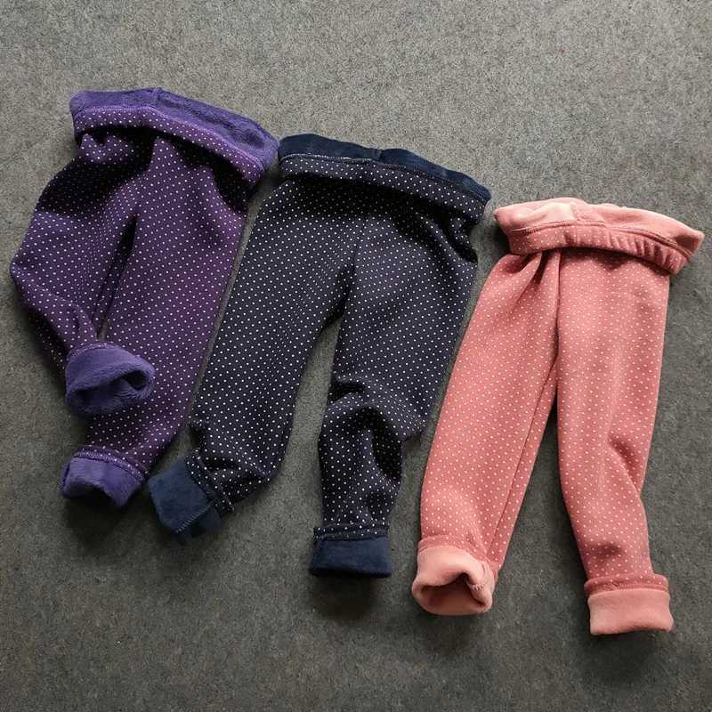 Kids Girls Leggings Autumn Winter Cotton Dot Print Velvet Warm Pant For Girl Fleece Plus Thicken Slim Trousers Children Clothing Y240906