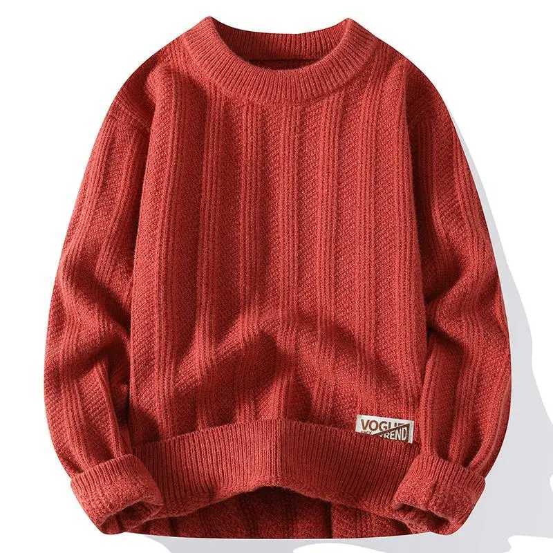 Fine Mens Fashion Autumn Winter British Style Slim Trend Stripes with Solid Color Crew Neck Pullover Sweater Casual Knitwear Y240906