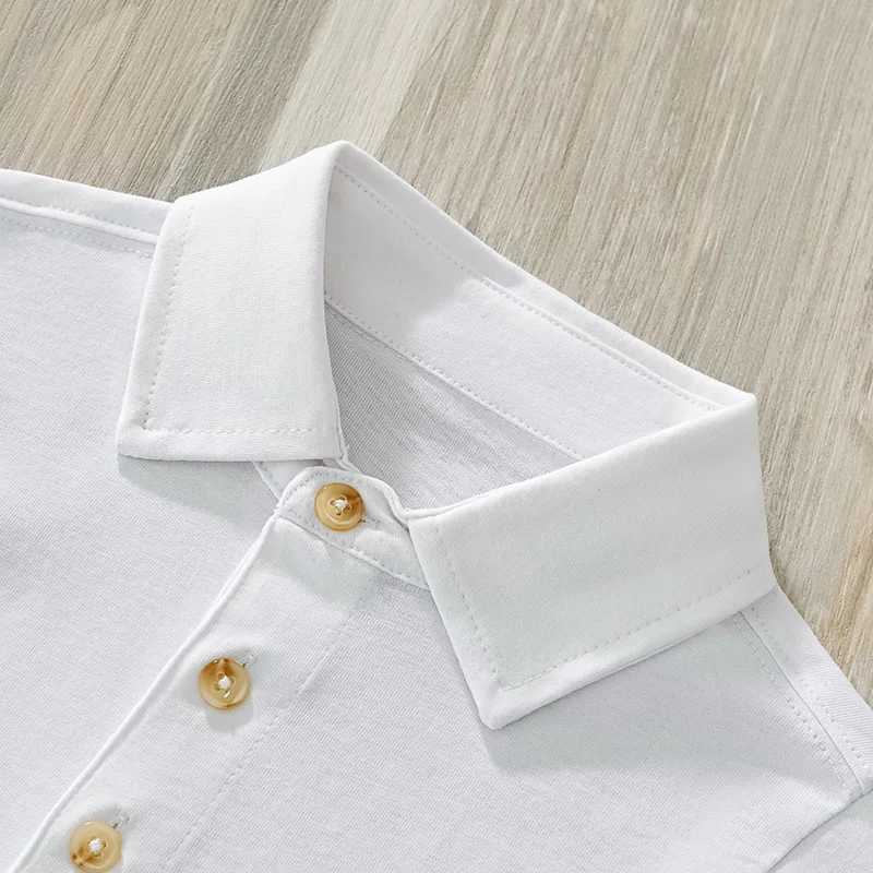 Autumn 2pcs Boy White And Black Cotton Long Sleeve Polo Shirt Kids Party Banquet Celebration Holiday School Casual Pocket Top Y240906