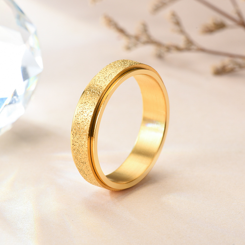 Titanium Steel Matte Rotating Engagement Ring - Stainless Steel With Multi-Coloured Pearl Sand for Couple's Accessory