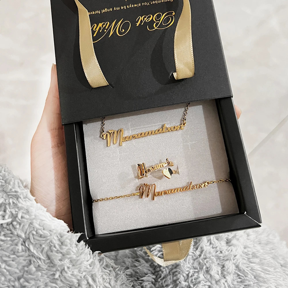 Fashion Custom Stainless Steel Jewelry Sets for Women Baby Name Earrings Set Personalized Customized Nameplate Mothers Day Gift 240906