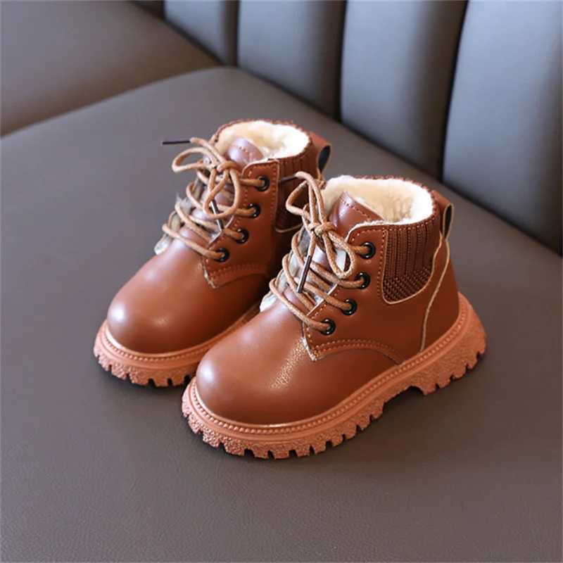New Winter Children Snow Boots Leather Warm Flush Toddler Girls Shoes Soft Sole Non-slip Fashion Toddler Boys Boots EU21-30 M240906