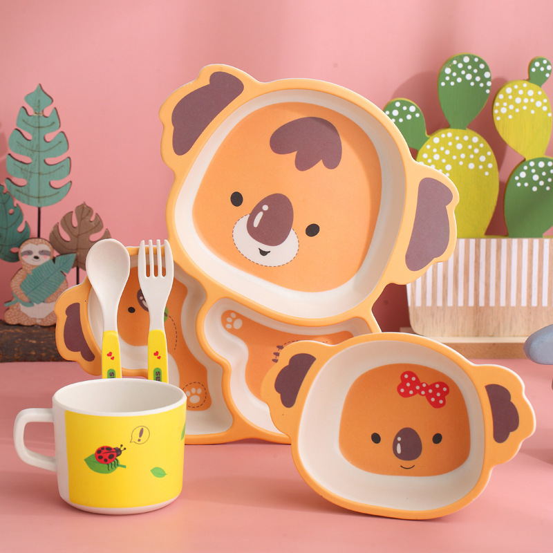 Food grade bamboo fiber children's tableware set box mother and baby gift set, internet famous picnic grid plate F22-09.06