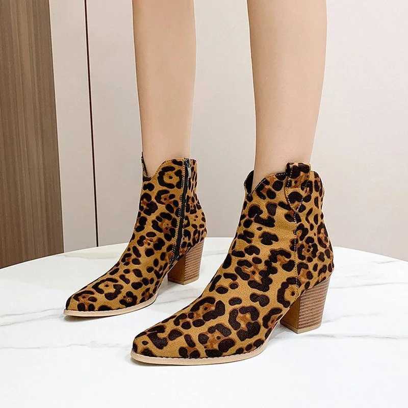 FHC Sexy Leopard High Heeled Ankle Boots Womens Short Boots Autumn/Winter Shoes Pointed Toe Boots Side Zipper Sizes 35-42 Dropship CL240906