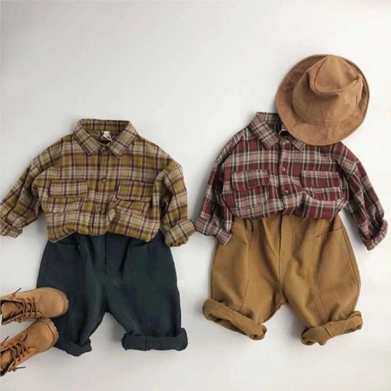 Fashion Baby Girl Boy Cotton Plaid Shirt Infant Toddler Child Trousers Outfit Spring Autumn Summer Baby Casual Clothes 1-7Y Y240906