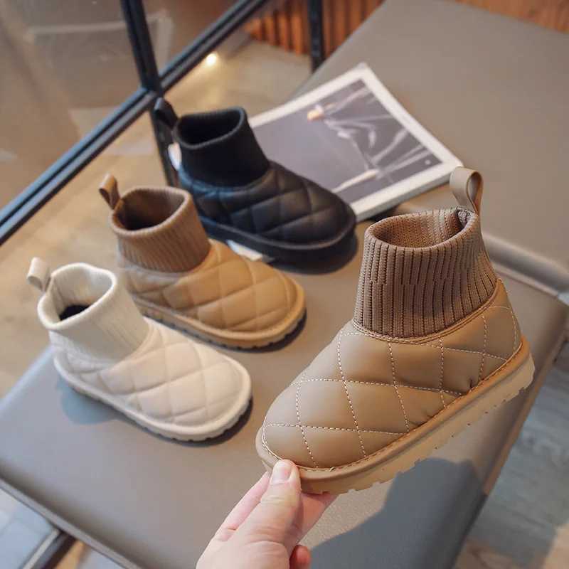 Fashion Children Girls Boots PU Leather Knitted Winter Kids Snow Boots for Girls Shoes Ankle Length Child Winter Shoes M240906