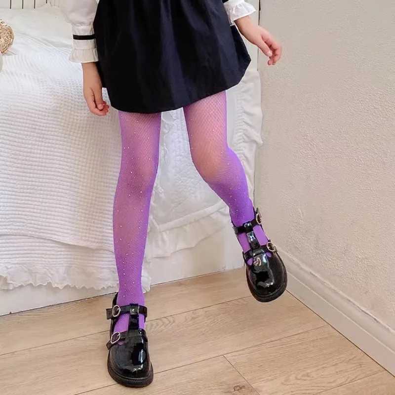 1-13years Ballet Tights for Girls Fashion Kids Sequin Mesh Fishnet Fish Net Pantyhose Baby Stockings Children Rhineston Leggings Y240906