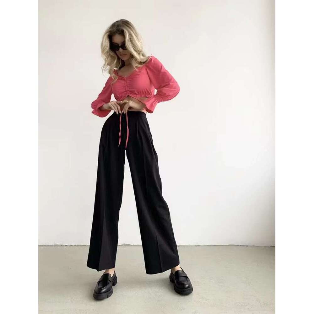 2024 Summer Women's New Solid Color Suit Elastic Waist Casual Pants