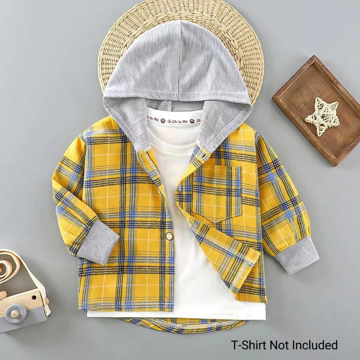 New Childrens Spring And Autumn Shirts Children Boys Hooded Plaid Shirts Baby Girl Long-Sleeved Square Bottoming Jacket Tops Y240906
