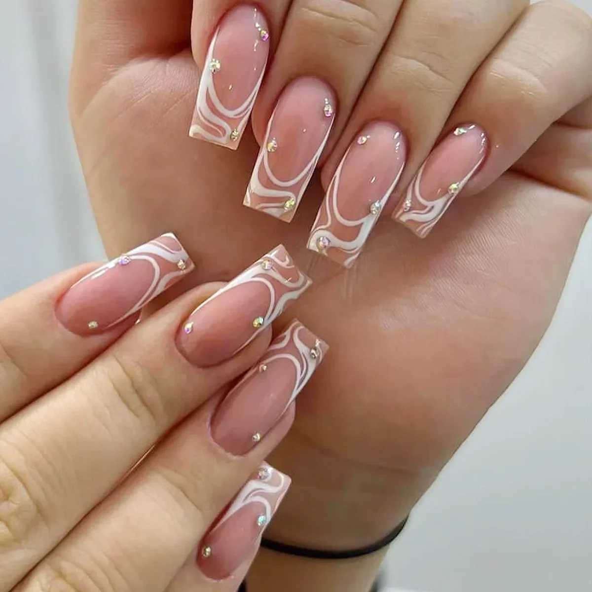 24 pieces of fake nails with adhesive butterfly design long coffin French ballet dancer fake nails complete set of acrylic nails pointed press nails W