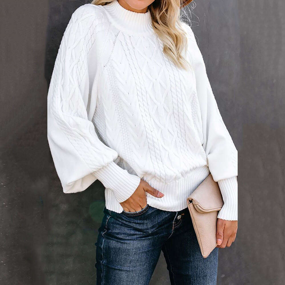 2024 Winter New Mid neck Women's Loose Long Sleeve Knitted Solid Color Sweater